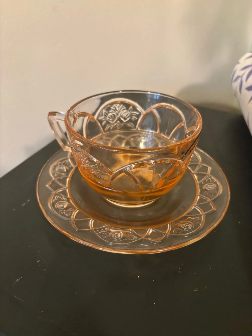 Vintage Pink Depression Glass Cup & Saucer Set Federal Glass Rosemary Dutch Rose
